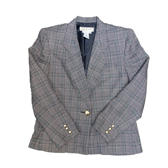 SHERIDAN SQUARE WOMENS JACKET BLAZER SZ 12 BROWN PLAID BUTTON UP LS - Picture 6 of 14